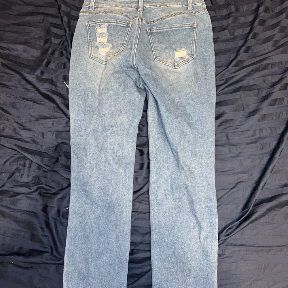 Wax Jean Collection Ripped Patchwork Jeans Size 7/28 Medium Wash Stretch Denim - Picture 6 of 6